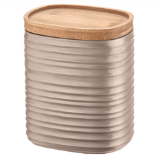 guzzini 提拉環保材質M號儲存罐 - 100%消費後再生塑料 竹製蓋子, 12.3 x 9.4 x 15cm, 灰褐, 1個