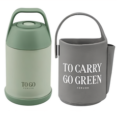 FORUOR 森沐 真空食物保溫罐提袋組 500ml, 綠色, 1組