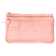 Sun-star MATCH柔霧純粹網狀收納筆袋, 側邊拉鍊可調整容量, 透明網袋設計, 雙層分隔設計, 珊瑚粉, 1個