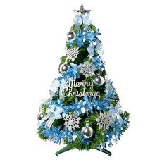 摩達客 耶誕特仕幸福型裝飾綠色聖誕樹套裝 (共計38件配件 + 50燈LED燈串-插電式), 120cm, 綠色 + 藍色 + 銀色