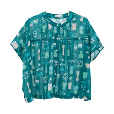 in Blooom 印花樂 透膚寬版上衣 閒暇時光 - 100%純棉，胸圍150cm，衣長57cm，台灣製, F, 常磐松