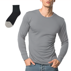 MI MI LEO 台灣製輕刷毛保暖衣 + 竹炭保暖除臭氣墊襪, 淺灰色