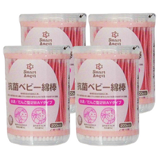 西松屋 Smart Angel 超細紙軸多功能抗菌嬰兒棉棒 200支, 4盒