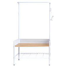dayneeds 日需百備 全方位收納鞋凳衣帽架, 烤漆白 原木