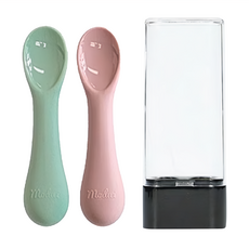 MODU'I BLUEMAMA 鉑金矽膠湯匙 附收納盒2件組 - 嬰幼兒湯匙組 鉑金粉, 矽膠湯匙 玫瑰粉 + 薄荷綠, 1組
