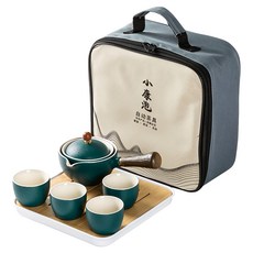小康泡 360度旅行包茶具 金蠱化附收納包, 1盒, 四杯一壺 4個, 編織福祿