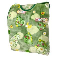 愛北鼻兒童款背心式防踢被 - 法蘭絨材質, 120碼, 綠月亮恐龍