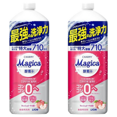 LION 獅王 CHARMY Magica 速乾除菌洗碗精 補充瓶 酵素蜜桃, 710mL, 2瓶
