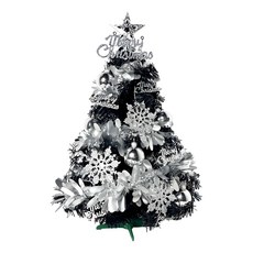 摩達客 耶誕 特仕幸福型裝飾黑色聖誕樹 銀白冬雪系全套飾品+50燈LED銅線燈串 USB電池盒兩用充電 2尺(60cm), YS-HBTL2205004