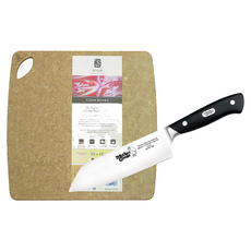 SAGE 無菌木砧板 實用型 + MotherGoose 鵝媽媽 德國優質不鏽鋼料理刀, 砧板 30 x 30cm + 料理刀 28.8cm, 1套