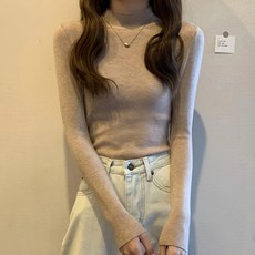 微高領包芯紗親膚多色長袖上衣, 肩寬28cm + 胸寬35cm + 袖長50cm + 袖寬7cm + 下擺寬32cm + 全長58cm, 卡其, 1件