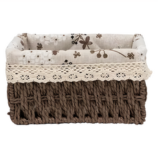 麻布植物纖維鐵架收納籃, 咖啡色, 1個