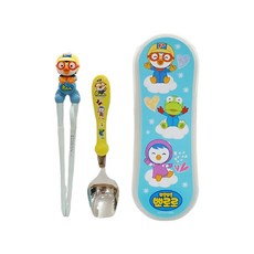 Edison 愛迪生 Pororo 湯筷盒組 學習筷, 筷子 + 湯匙 + 收納盒, 藍色, 1組