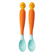 PiYOPiYO黃色小鴨神奇感溫湯匙組湯匙尺寸符合嘴型43度變色人體工學曲線握柄防滑可彎曲, 2支