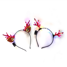 摩達客 耶誕派對聖誕發光紅色小鹿角髮箍彩光2件組, 紅色, 1組