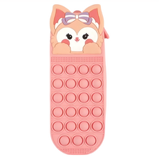 push popit 矽膠防水紓壓鉛筆袋, 粉紅狐狸啵啵, 1個