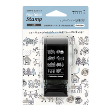 MIDORI 迴轉印章 附印台 北歐, 油性墨水 8款設計, 黑色, 1個