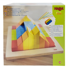 HABA 3D邏輯積木 藝術堆疊 含28積木+15雙面圖形卡 山毛櫸木德國製造, 混合顏色, 1盒