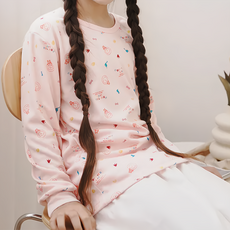 GIAT 吉亞特 奶油獅 兒童磨毛保暖上衣 圓領滿版款, L(130), 嫩桃粉