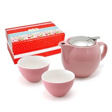 ZERO JAPAN 典藏陶瓷超值禮盒組, 陶瓷不鏽鋼濾蓋茶壺450cc + 陶瓷之星杯180cc, 壺 + 杯子2個, 玫瑰粉, 1組