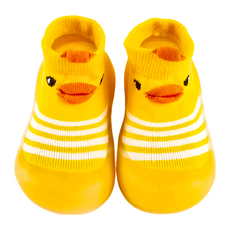 兒童款 寬頭防滑透氣膠底學步鞋 高筒 棉布/糖底, 20~21(12.5cm), 黃條紋鴨