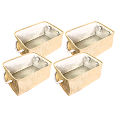 妃妃嚴選 加厚亞麻收納籃 聚酯纖維+EVA, 大, 白色 + 米色, 4個