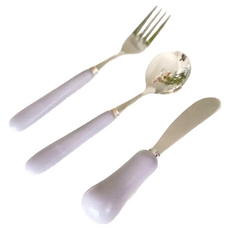 沐慕家居 胖呼呼湯叉刀組 陶瓷 3支, 湯匙17cm + 叉子17cm + 刀子14cm, 芋紫, 1組