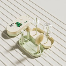 Couselect 便攜式奶瓶刷套裝 矽膠奶瓶清潔刷 奶嘴刷 水杯刷 奶瓶瀝水架, 1組, 綠色