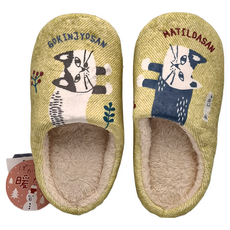 kUSUgURU JAPAN 日本眼鏡貓 拖鞋 蓬軟觸感保暖靜音室內拖鞋, 黃色