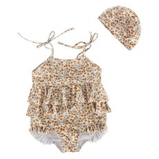 愛北鼻 ins女童泳衣 吊帶連體泳衣+泳帽