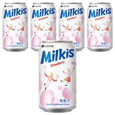 LOTTE 樂天 Milkis 草莓優格氣泡飲 5瓶 340ml - 韓國人氣飲品, 5罐