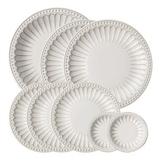 JUST HOME 霧白輕奢陶瓷餐盤8件組 5745-15, 1組, 白色, 2個調味碟 + 3個盤 + 2個平盤 + 湯盤