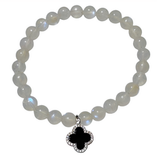 月光石幸運草手鍊 8mm, 白色