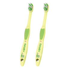 DOOBY 大眼蛙 嬰兒雙面止滑牙刷加蓋 1~3歲適用, 顏色隨機, 1支, 2組