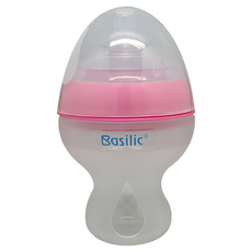 Basilic 貝喜力克 寬口徑矽膠奶瓶 食品級矽膠製成 不含雙酚A 仿母乳外型設計 雙透氣孔設計 高透明度與抗撕裂, S, 顏色隨機, 250ml, 1入