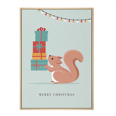 波羅選畫所 聖誕氣氛營造指南 送禮物的小松鼠 Merry Christmas, 70 x 50cm, 金色