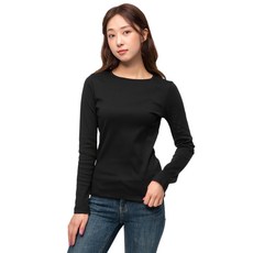 CARET 女士休閒標準版羅紋長袖上衣, M, 黑色