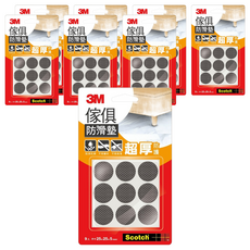 3M Scotch 傢俱防滑墊 圓形, 超厚耐磨, 木質/磁磚地板保護墊, 25mm, 黑色, 8組