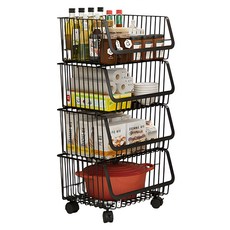 京太陽 4層 碳鋼落地收納籃架, 黑色, 尺寸41.8cm*36.5cm*87.5cm