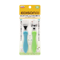 EDISON mama KJC 嬰幼兒學習餐具組 1.5歲以上, 叉子+湯匙, 藍色+綠色, 1組