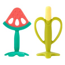 BABY&I 造型矽膠固齒器組, 固齒器 2個 + 收納盒 2個, 西瓜 + 玉米, 1組