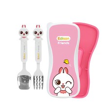 Edison 朋友 ST湯叉 Kids Set 學習餐具, 湯匙 + 叉子, 兔子 粉色, 1組