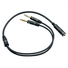 i-gota 愛購它 手機用耳麥轉3.5電腦插孔轉接器 兩公轉一母 V-200A 總長約30cm, 黑色, 1條