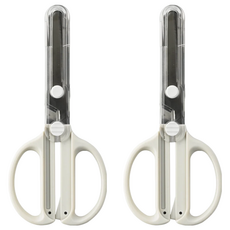 KUTSUWA 兒童安全可收納剪刀，不鏽鋼刀片，ABS手柄，PC蓋, 白色, 2支