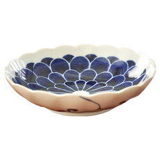 染付丸菊 皿 20.8cm 日本製造 陶瓷材質 容量600ml, 1個