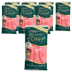 SHOWA 指尖加厚珠光乳膠手套 加長5cm, 桃紅色, 中(M), 8包