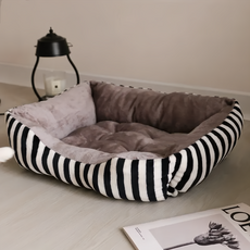 Bande 法式條紋寵物窩 絨布材質 條紋黑 內徑40x30cm 建議7kg內寵物, 1個