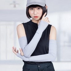 NAMATETSU 生鐵 手掌防滑設計防曬冰涼袖套 女用, 54cm, 灰色, 1雙