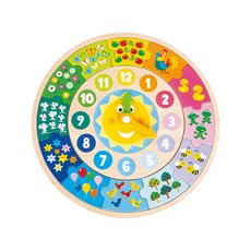 New Classic Toys 寶寶認知學習時鐘拼圖開心農場, 天然木材安全無毒塗料, 1組