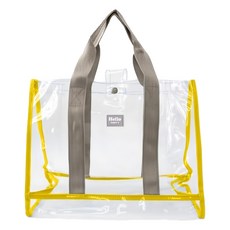 Bagtory HK 百寶袋王 Hello Toteby 透明手挽袋 透明環保PVC/尼龍 特厚0.3mm TT27N, 黃色 + 咖色, 36 x 14 x 27cm, 1個